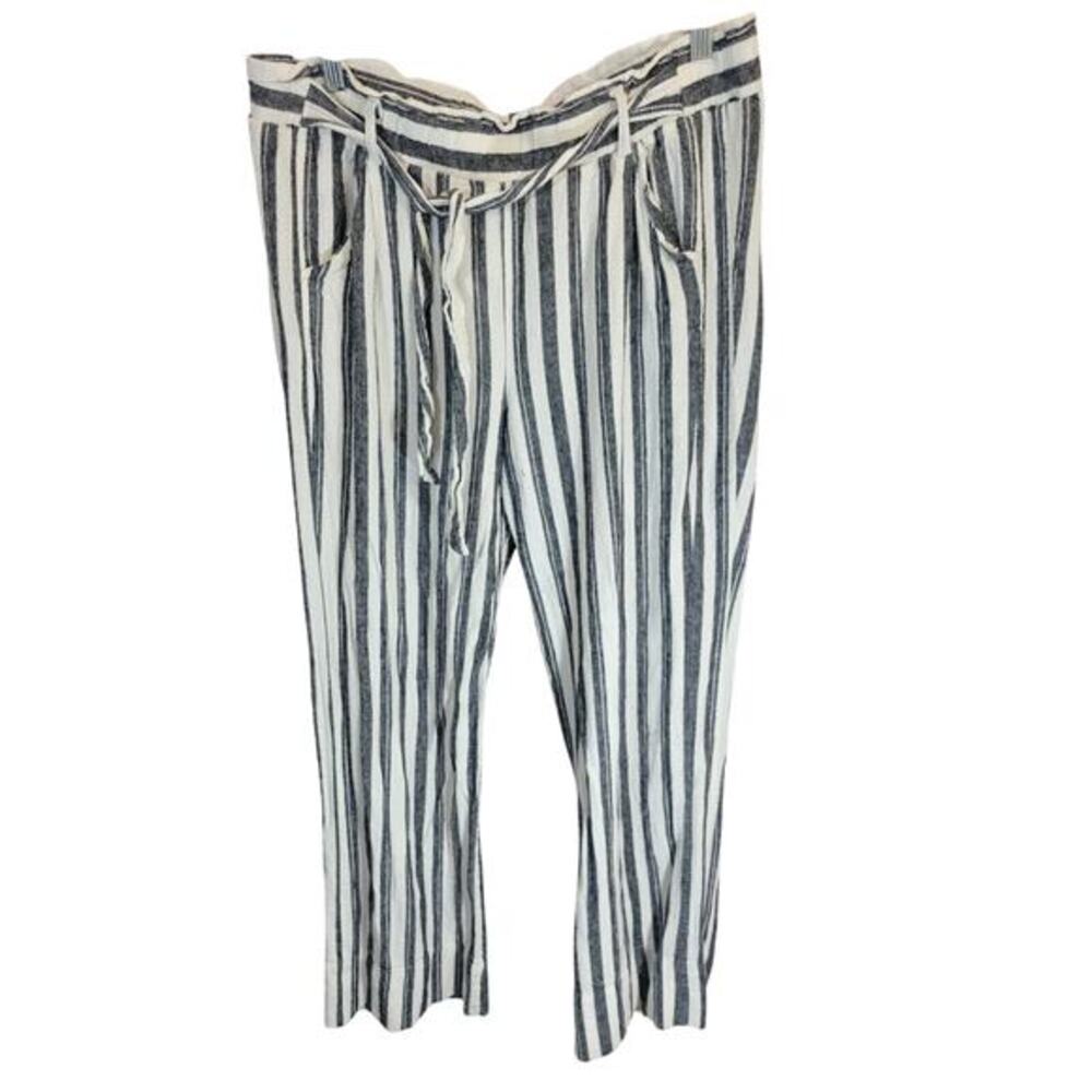 Jolt Gray White Striped Linen Blend wide Leg Comfort Casual Pants Womens XL